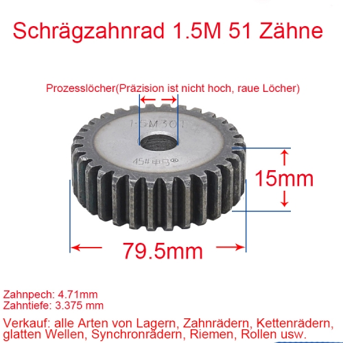 Stirnrad 1.5 Modul 51 Zähne 1.5M 51T Anzahl der Zähne Dicke 15MM Stirnradgetriebe Zahnstange und Ritzel