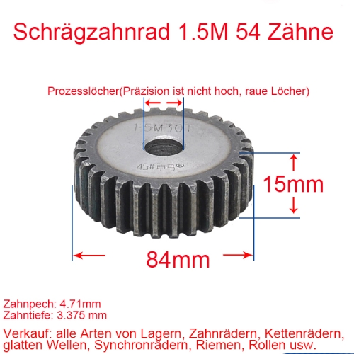 Stirnrad 1.5 Modul 54 Zähne 1.5M 54T Anzahl der Zähne Dicke 15MM Stirnradgetriebe Zahnstange und Ritzel