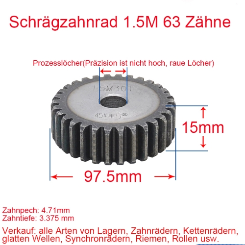 Spur gear 1.5 module 63 teeth 1.5M number of teeth thickness 15MM spur gear rack and pinion