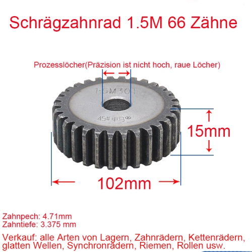 Stirnrad 1.5 Modul 66 Zähne 1.5M 66T Anzahl der Zähne Dicke 15MM Stirnradgetriebe Zahnstange und Ritzel