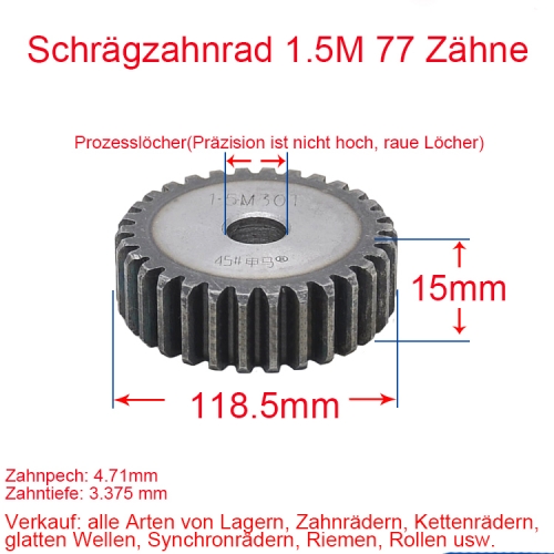 Spur gear 1.5 module 77teeth 1.5M number of teeth thickness 15MM spur gear rack and pinion