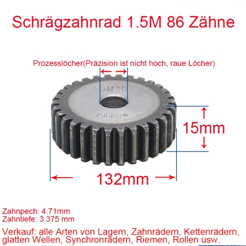 Stirnrad 1.5 Modul 86 Zähne 1.5M 86T Anzahl der Zähne Dicke 15MM Stirnradgetriebe Zahnstange und Ritzel