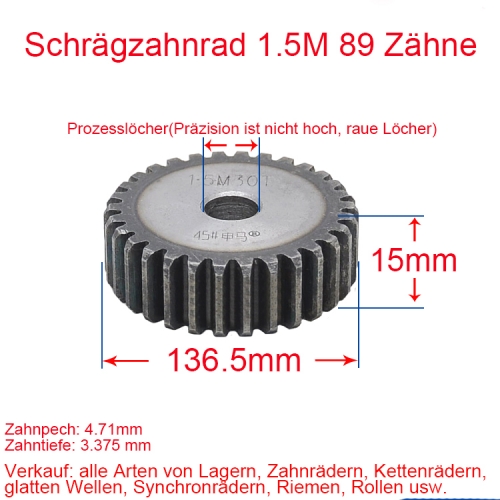 Spur gear 1.5 module 89 teeth 1.5M number of teeth thickness 15MM spur gear rack and pinion