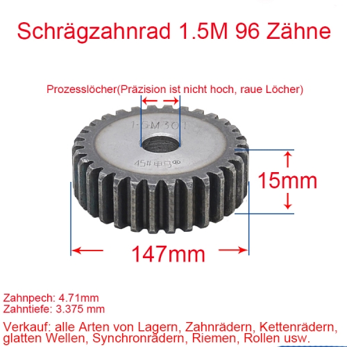 Stirnrad 1.5 Modul 96 Zähne 1.5M 96T Anzahl der Zähne Dicke 15MM Stirnradgetriebe Zahnstange und Ritzel