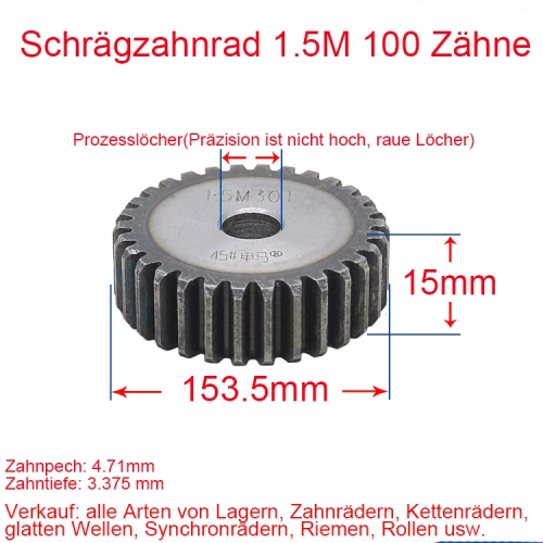 Stirnrad 1.5 Modul 100 Zähne 1.5M 100 T Anzahl der Zähne Dicke 15MM Stirnradgetriebe Zahnstange und Ritzel