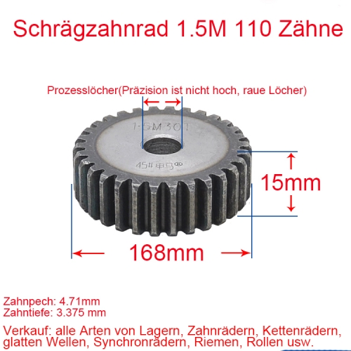 Stirnrad 1.5 Modul 110 Zähne 1.5M 110 T Anzahl der Zähne Dicke 15MM Stirnradgetriebe Zahnstange und Ritzel