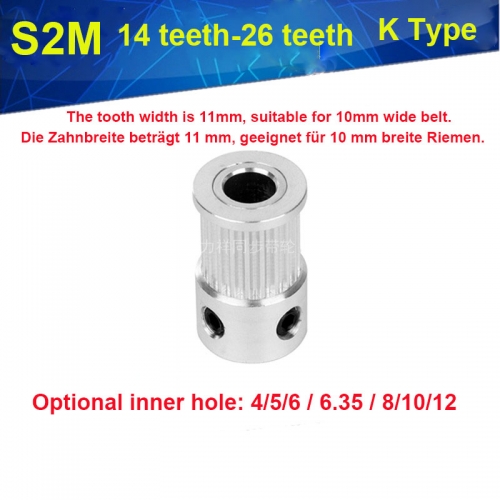 S2M14 tooth synchronous wheel tooth width 11 hub K-type inner diameter 4/5 / 6mm synchronous belt wheel S2M10