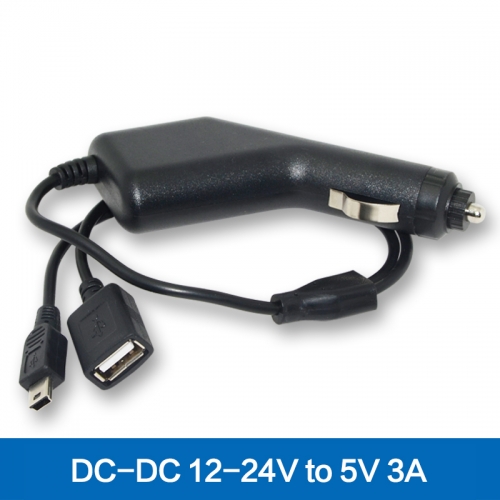Car charger Dual Mini Micro USB car adapter with cigar Lighter 12 V 24 V to 5 V DC-DC step-down power adapter converter