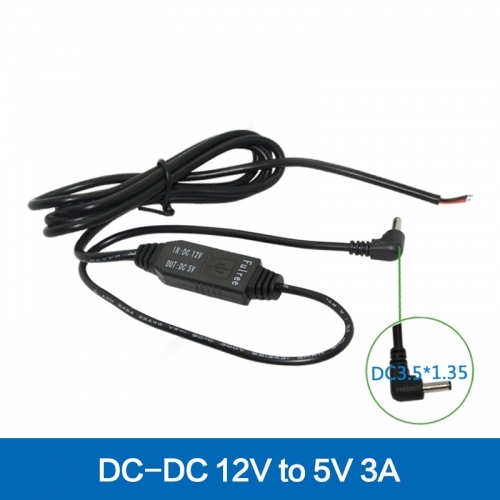 DC Converter 12V to 5V 3A Output Angled Curved DC 3.5mm x 1.35mm Jack Car Camera Power Charger Adapter