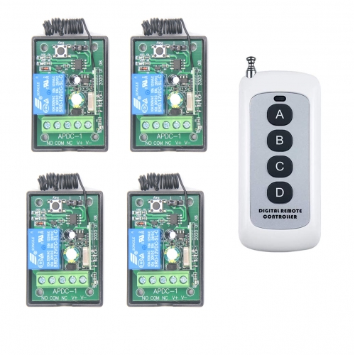 4-channel DC radio remote control Radio control system 12V 24V –4 button transmitter & receiver for light motor pump 433MHz relay switch