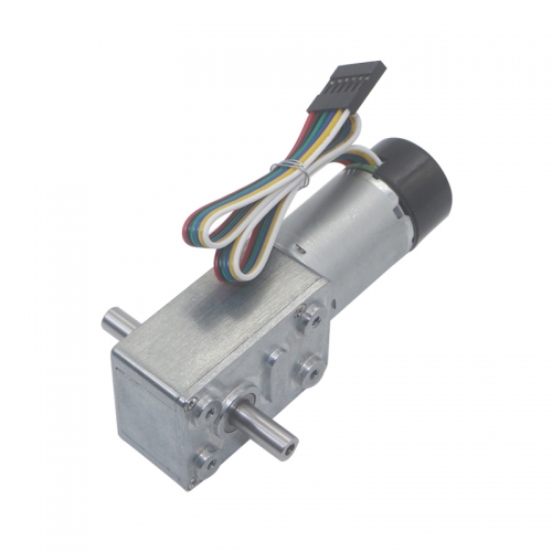 DC6V-24V Slow Speed High Torque Turbo Worm Gear Motor with Encoder Two-Phase Code Signal Dual Shafts Worm Geared Motors