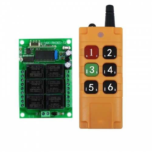 Industrial 200m DC12V 24V 6CH Wireless Remote Control LED Light Switch Relay Output Radio RF Transmitter 433 MHz Receiver