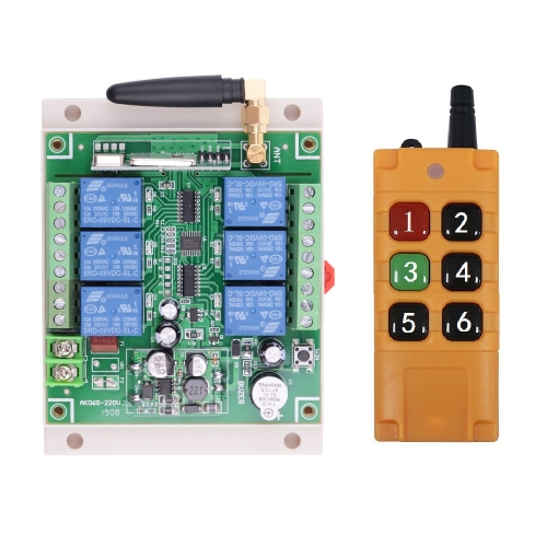 Wide voltage DC 12V 24V 36V 6 channels Wireless remote control switch system 10A relay receiver + 6 buttons industrial waterproof high range