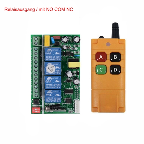 4 channels AC220V wireless switch relay output NO COM NC Potential free with industrial waterproof remote control