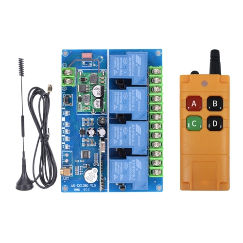 Industrial 4-button wireless remote control 12V 48V four-channel water pump motor high-power 40A relay control switch+3M Antenna