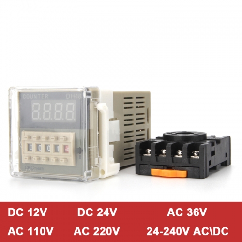 Electronic preset digital counters acyclic display counters 1-999900 relay 8PIN with base DC12V/24V/36V AC110V/220V/380V