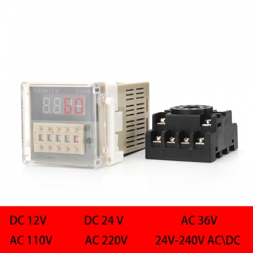 DH48J-11A 11 pin contact/sensor signal input digital counter relay DH48J-11A 12V To 380V Power Failure Memory Function with base