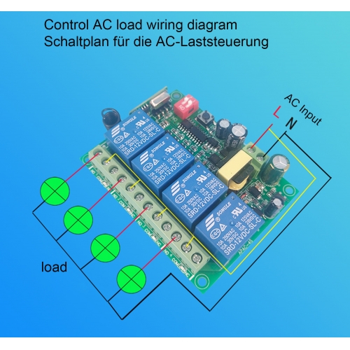 AC 220V 10A 4CH 4channels Remote Control Switch RF Wireless Receiver Transmitter Toggle / Latched / Momentary